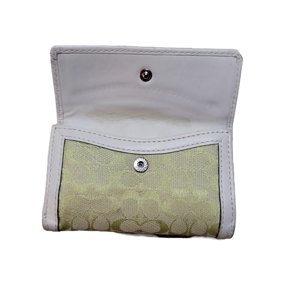 Coach Lime Green Signature & White Leather  Buckle Wallet with Coin Pouch - Picture 3 of 5